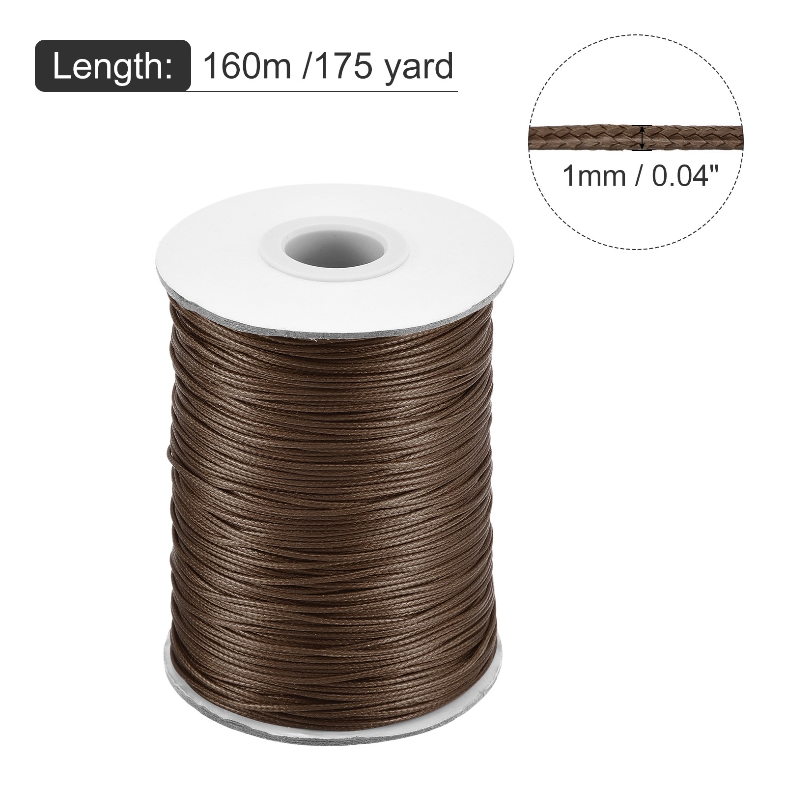 Brown 1mm Waxed Cord 175 Yard Wax Bead Thread String for Jewelry Making