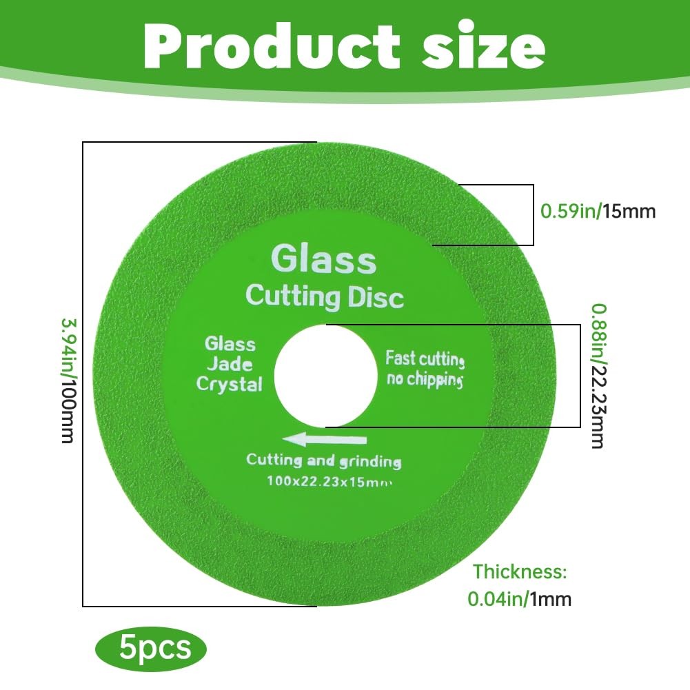 5 Pcs Glass Cutting Disc for Angle Grinder, 4" Ceramic Tile Cutter Blade, Ultra-
