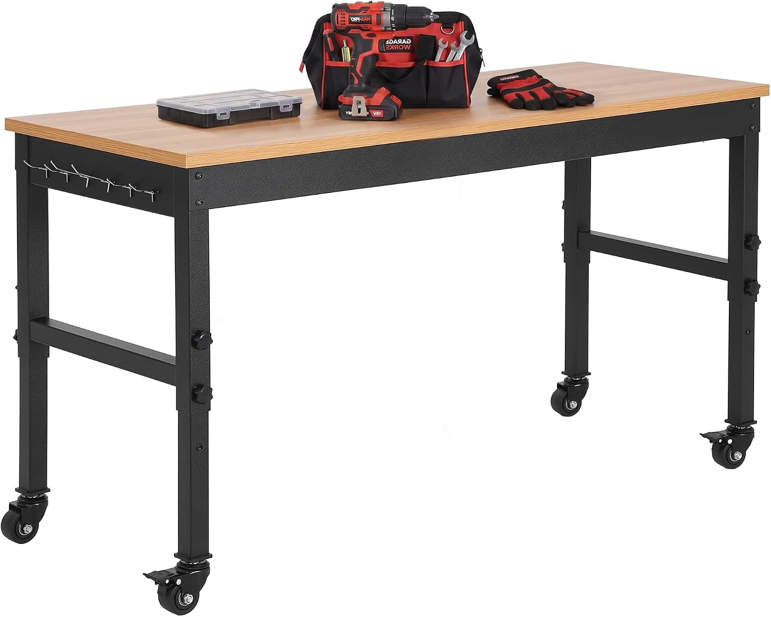 2200lb Garage Workbench 48/60/72x24 Solid Wood Adjustable 29.5-37in Power Strip