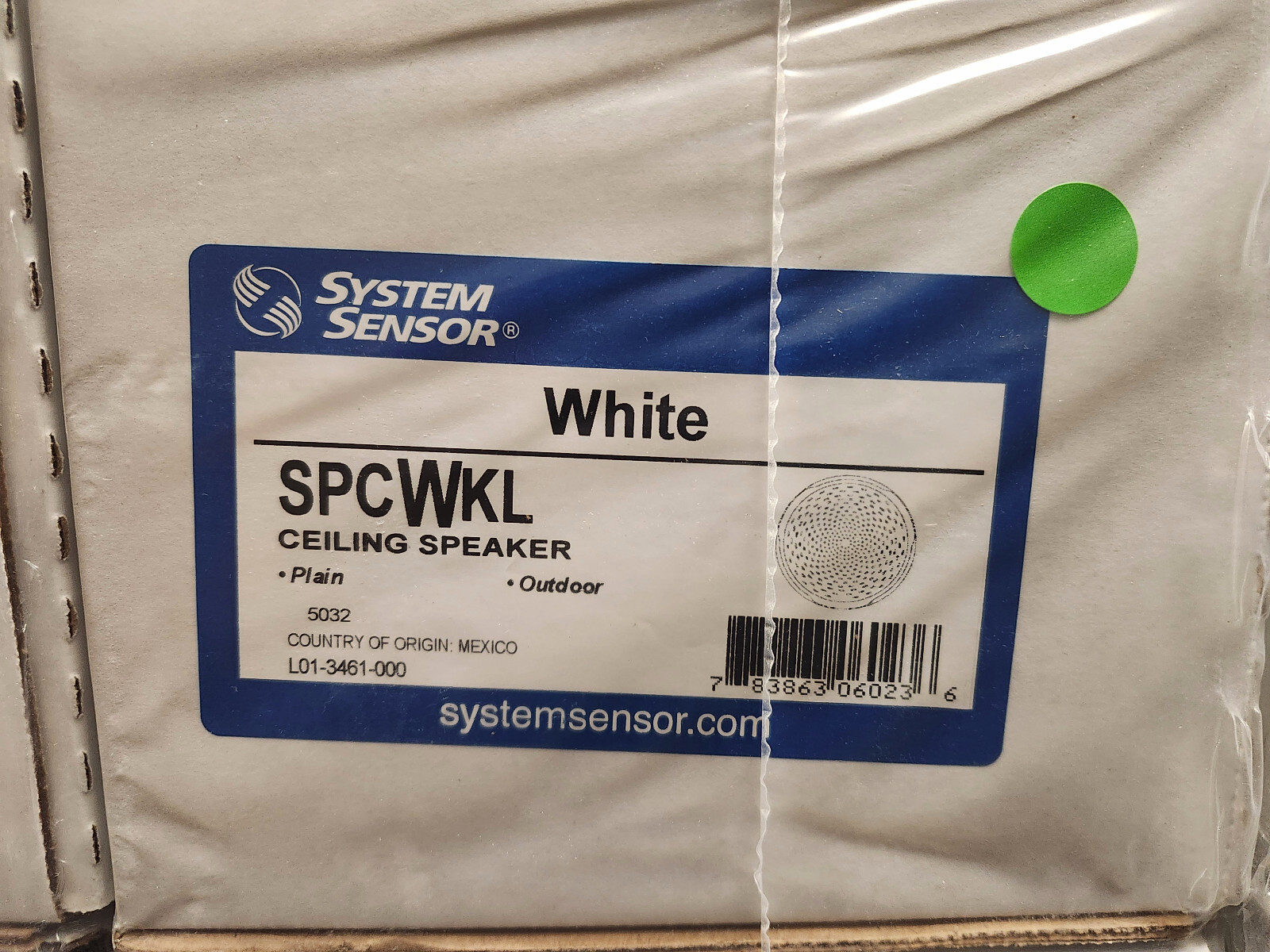 System Sensor #SPCWKL, Speaker, 12/24 VDC, Outdoor, Ceiling, White.