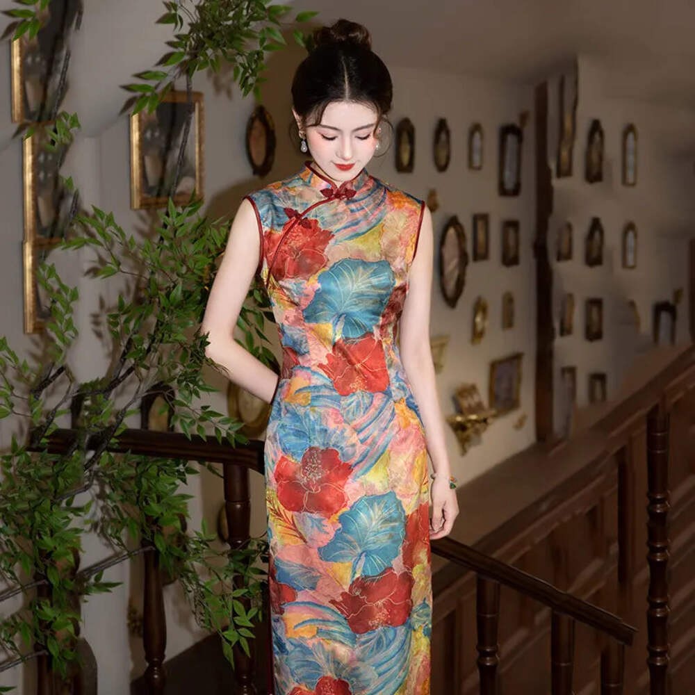 Floral Sleeveless Qipao Cheongsam Dress | Aurora Blossom