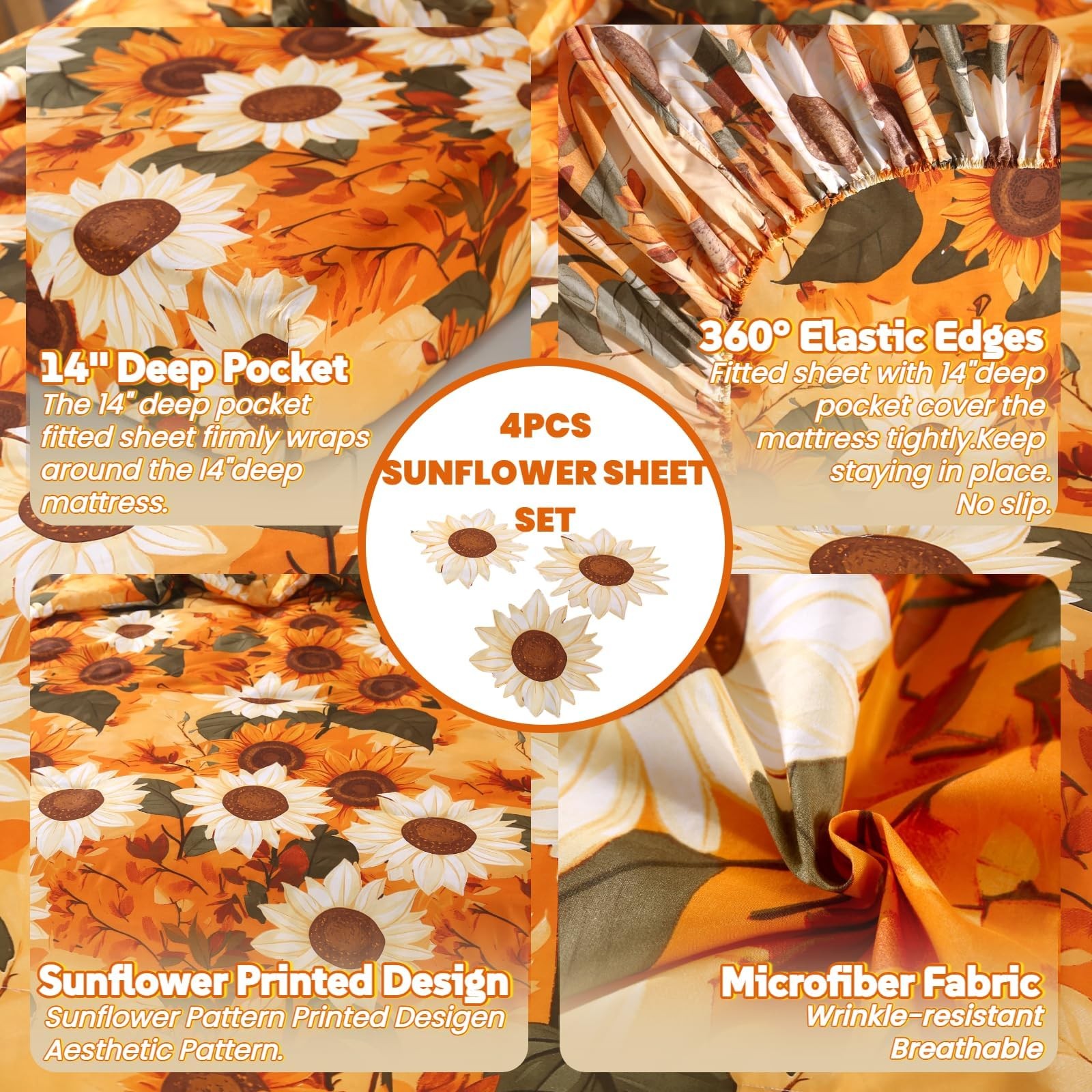 4Pcs Floral Full Size Bed Sheets,Microfiber Floral Bedding Sheet Sets,Boho Ye...