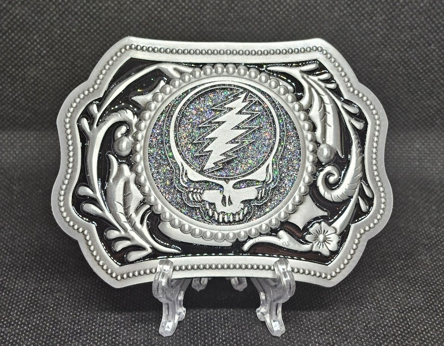 Grateful Dead Stealie Steal Your Face 3.75x2.75" Silver & Black Belt Buckle