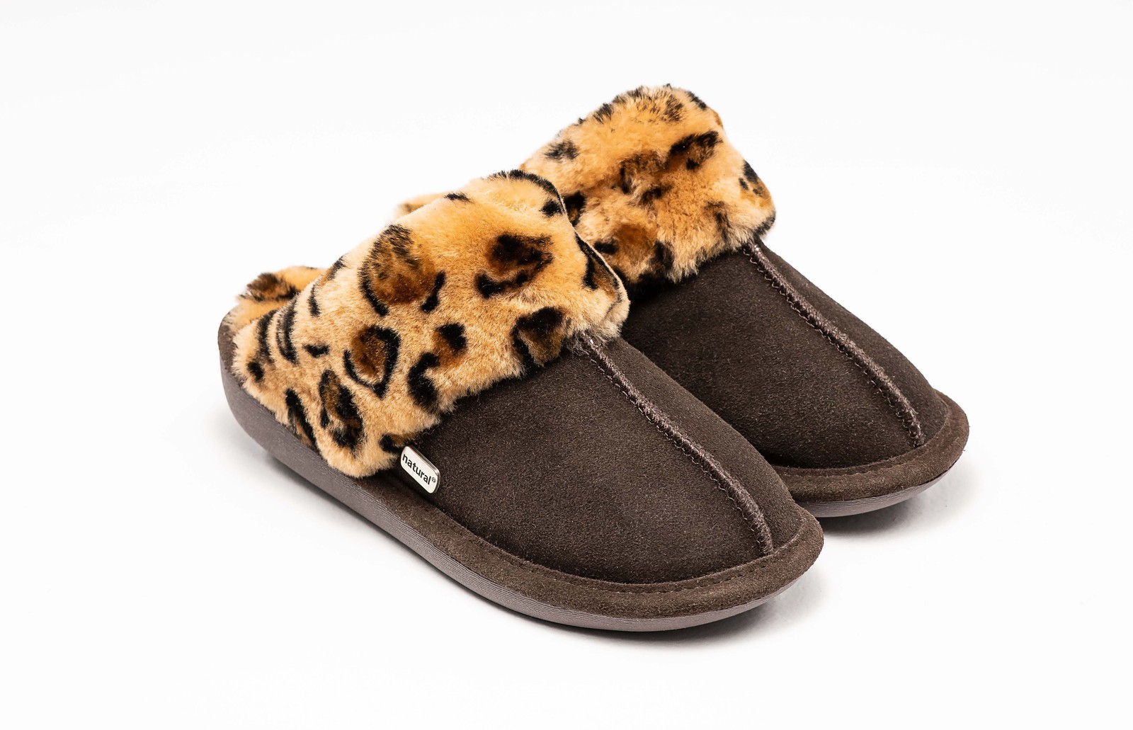 Natural Suede Women Slippers | Leopard/chocolate |7