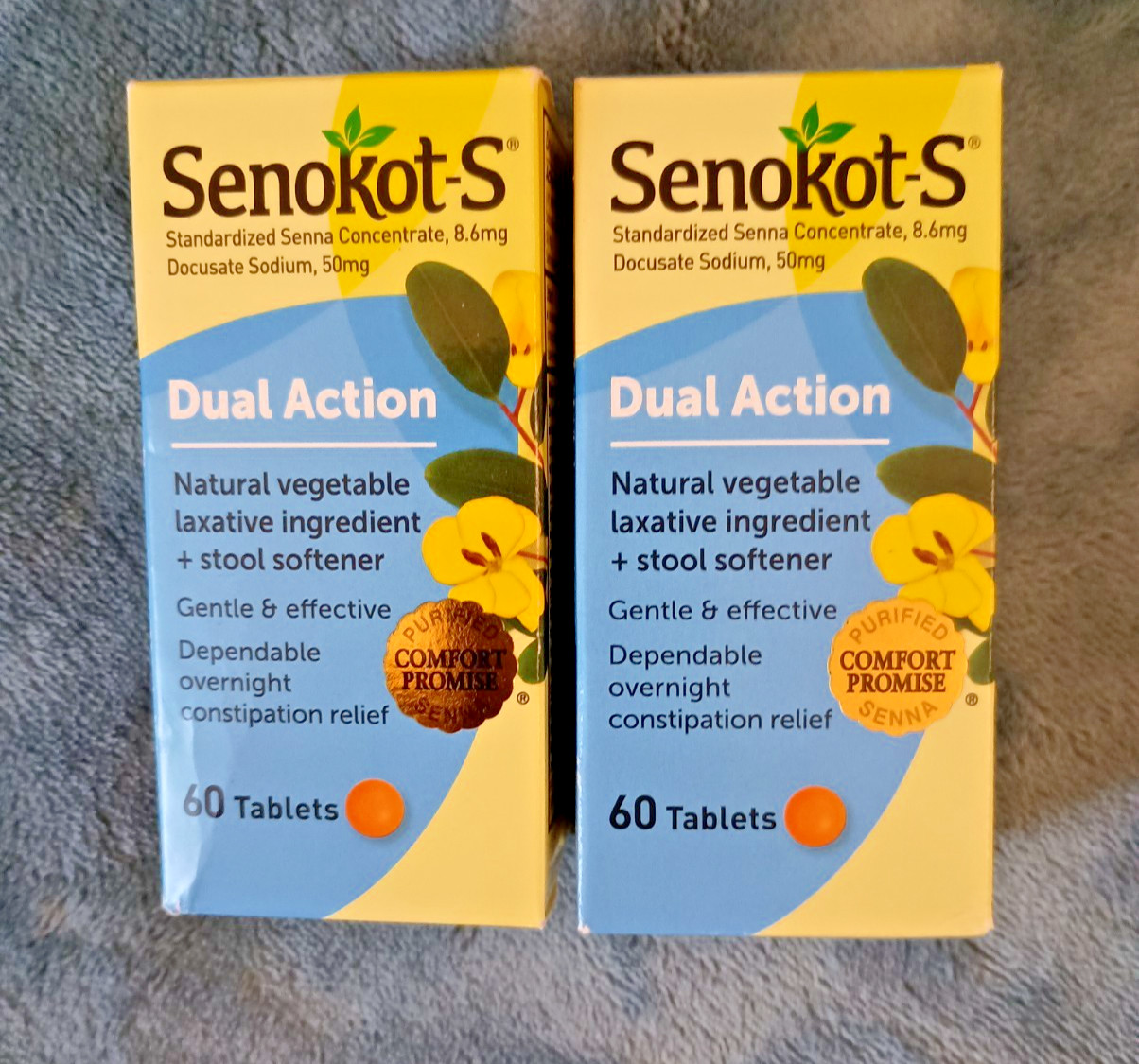 2 PACK Senokot-S Dual Action Natural Vegetable Laxative 60 Tablets Each 8/2027
