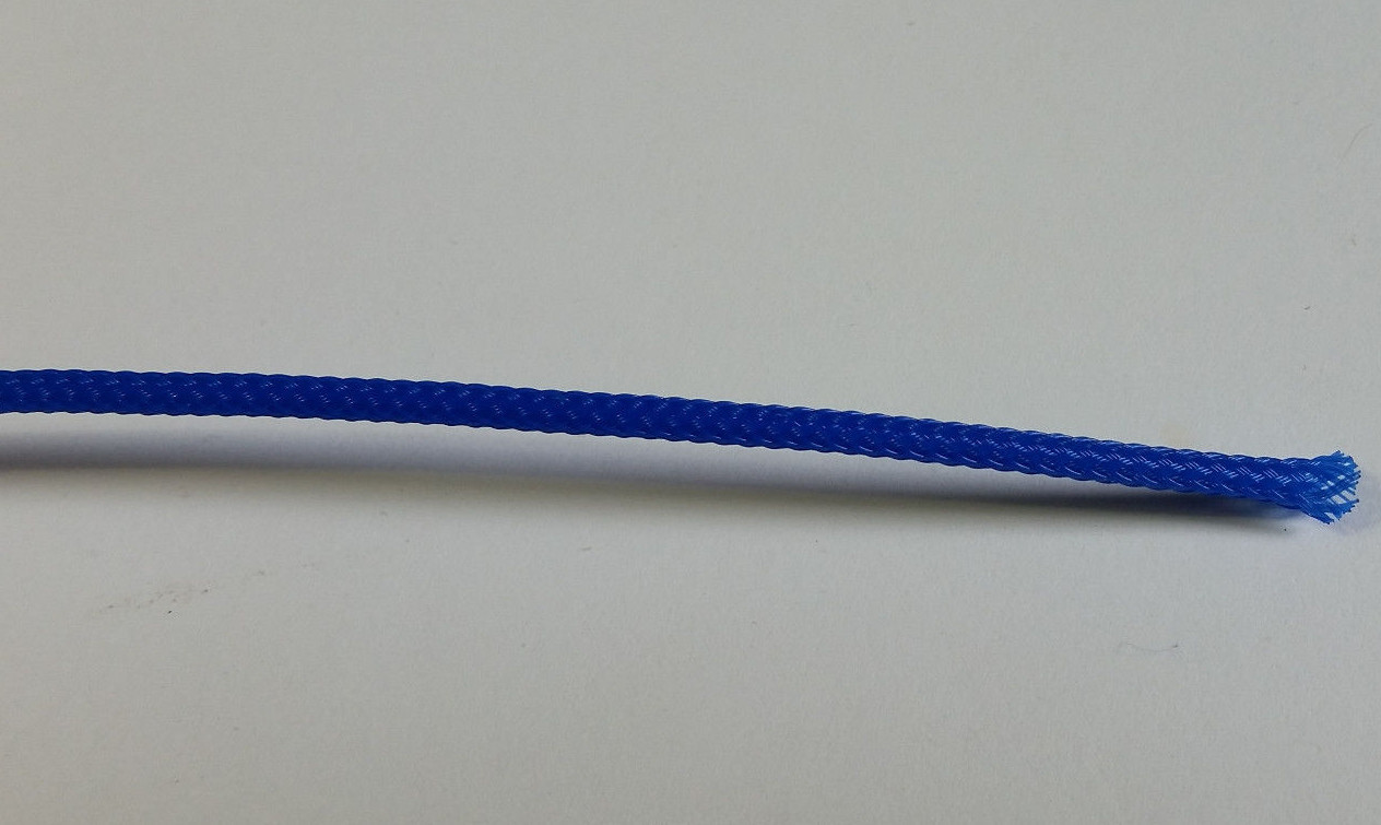(qty 5 ft) 2mm round PET sleeving (blue) for computer or audio cables