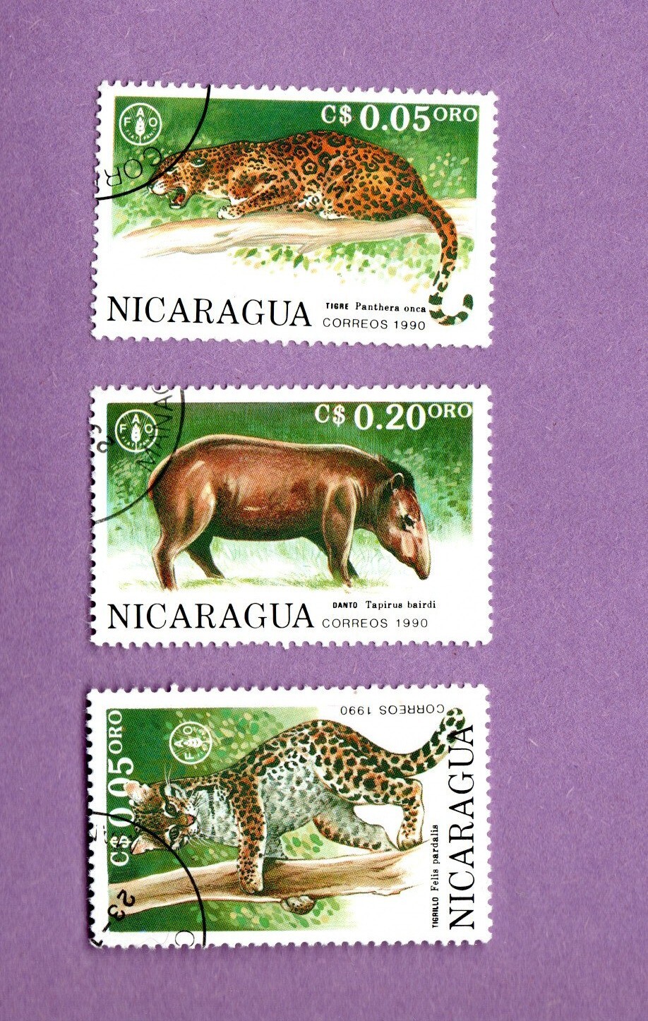 NICARACUA ANIMAL POSTAGE STAMPS USED 3 DIFFERENT