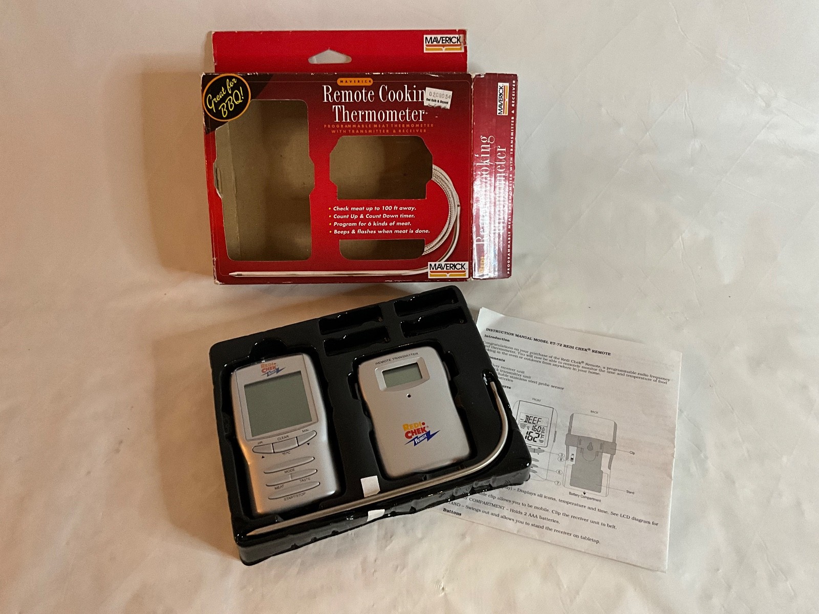 Great for smoking BBQ Maverick Remote Wireless Thermometer ET-72 Redi Chek
