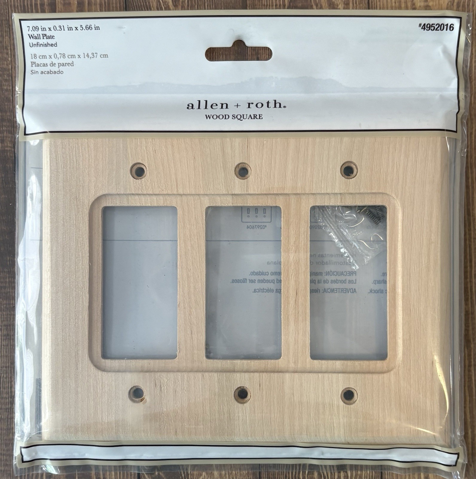 Allen + Roth Unfinished Wood 3-Gang Decorator Wall Plate #W-33798-UN-CP