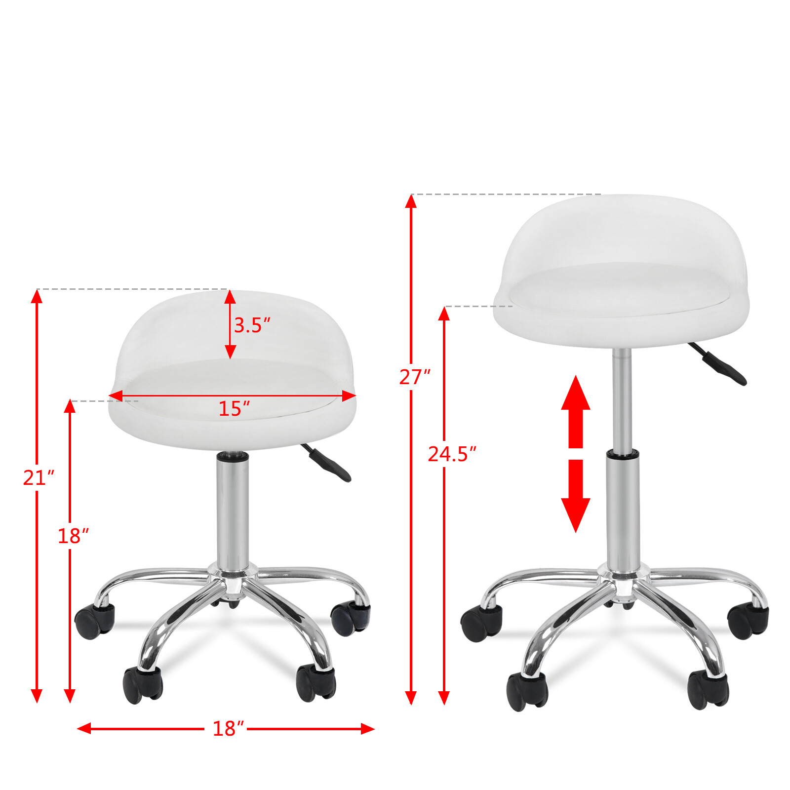 2X Adjustable Height Hydraulic Rolling Swivel Stool Spa Salon Chair w/Back Rest