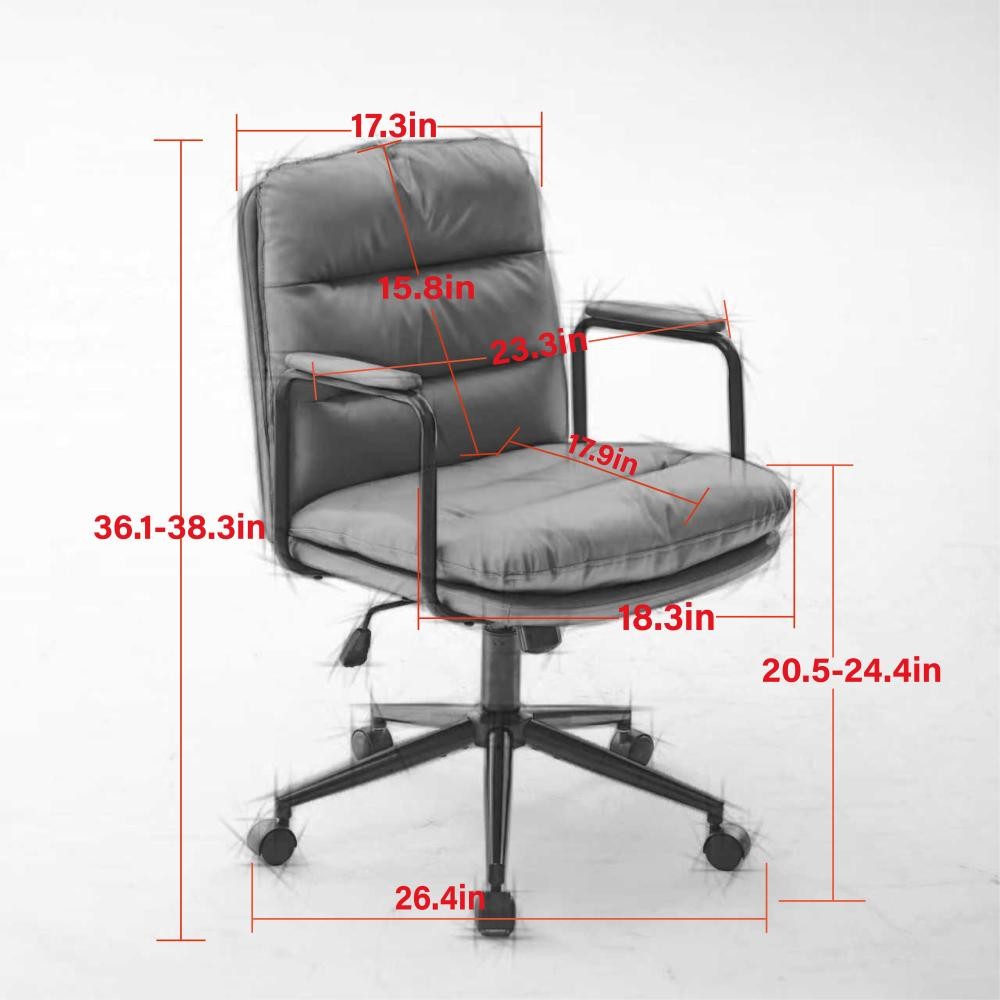 Ergonomic PU Leather Office Chair with Arms, Reclining Back & Wheels, Brown