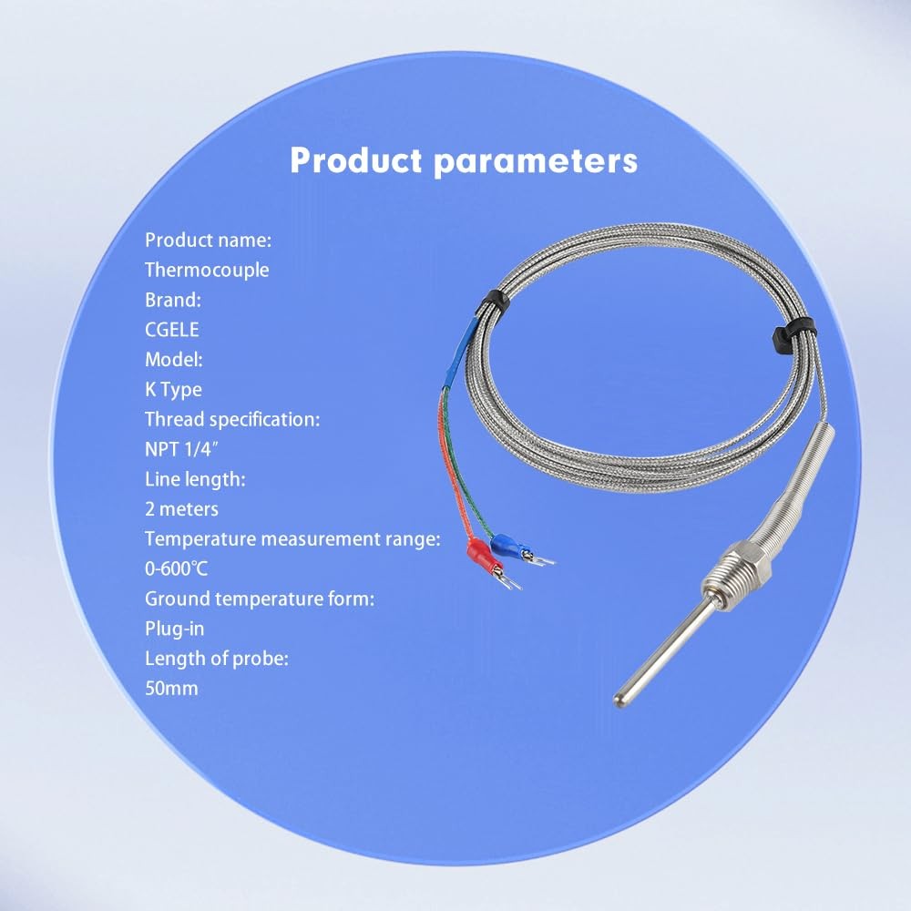 KType Thermocouple Temperature Sensor NPT 1/4 Inch Stainless Probe