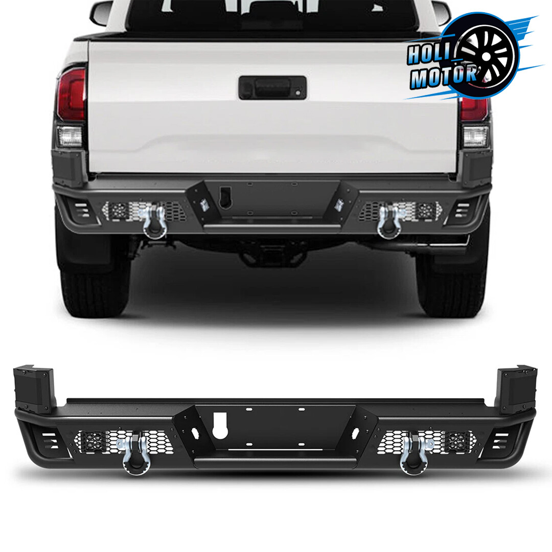 Black Steel Heavy Duty Rear Bumper w/D-Rings Shackle For 2016-2023 TOYOTA TACOMA