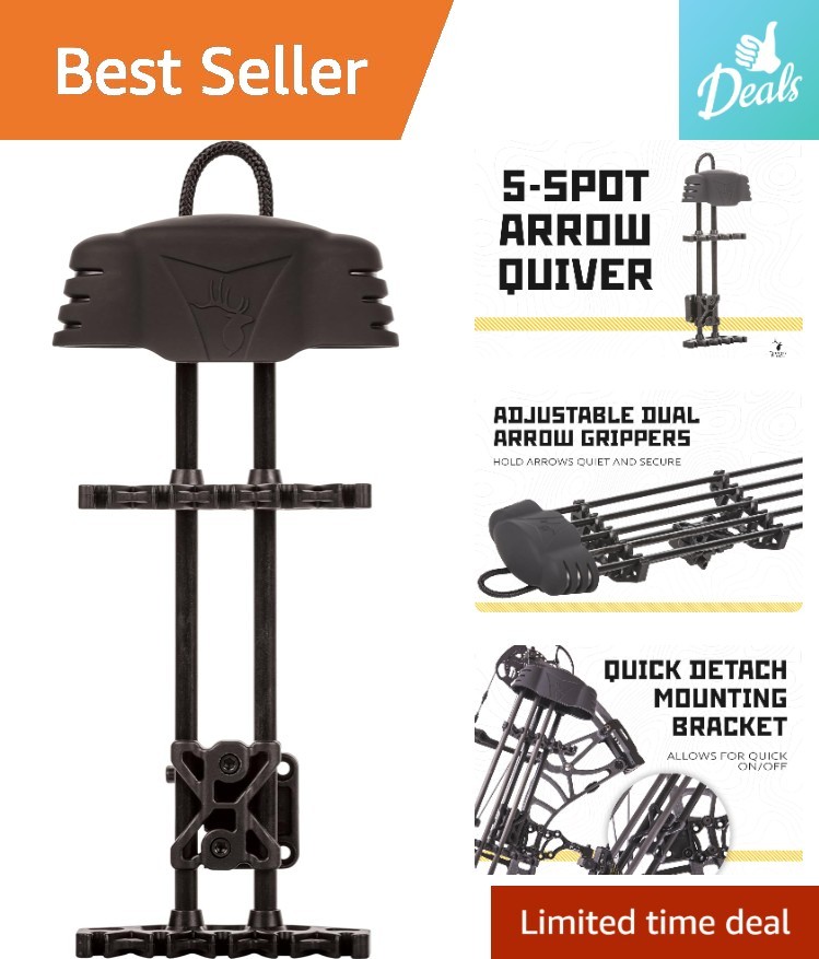 5-Spot Tactical Archery Quiver - Adjustable Grippers & Lightweight Design, Black
