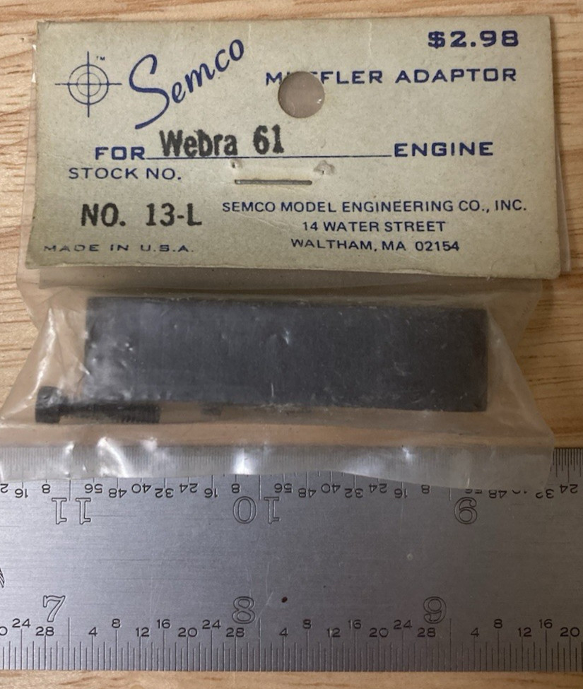 Vintage Semco Muffler Adaptor No. 13-L (For Webra 61) model engine NOS