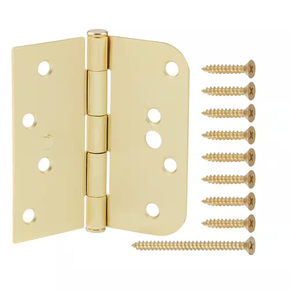 10-PK Everbilt 4 in. Square x 5/8 in. Radius Satin Brass Door Butt Hinges 28606
