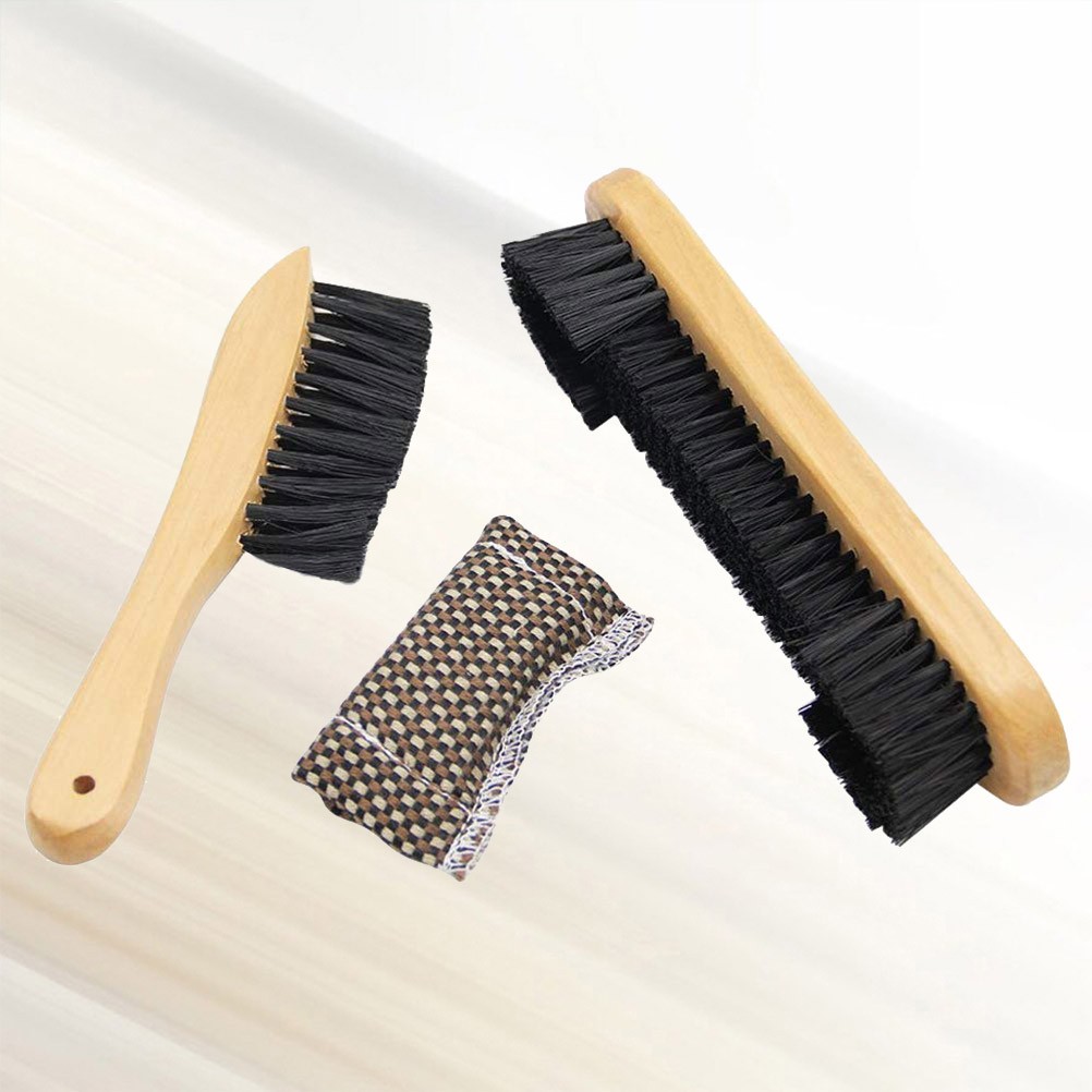 3Pcs Durable Pool Table Brush Set Bamboo Handle Felt Cleaner with Cloth