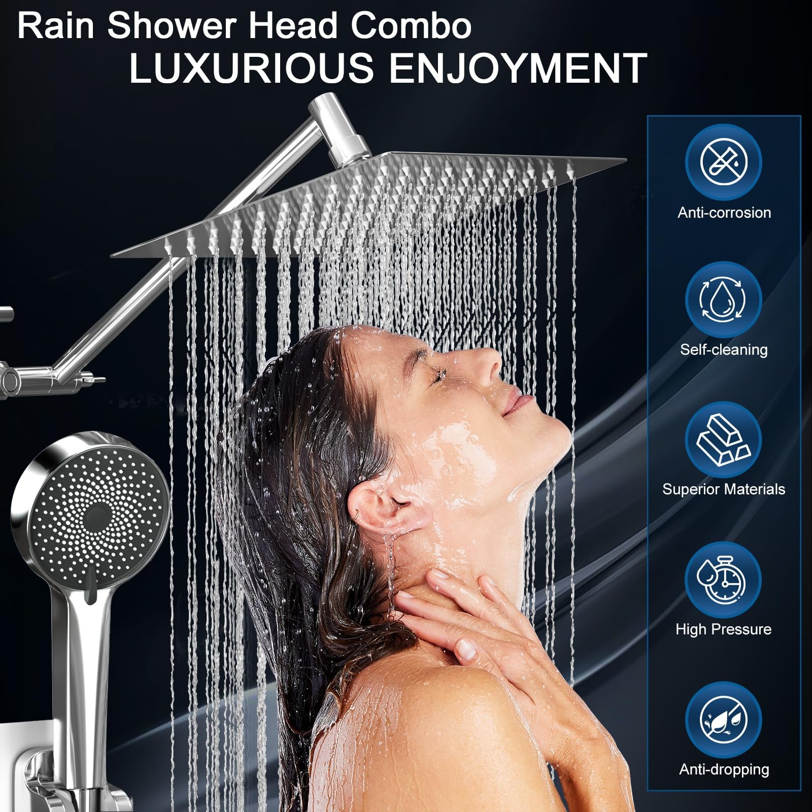 Shower Head, Rain Head with Handheld Spray 10 Inch - Standard, Silver