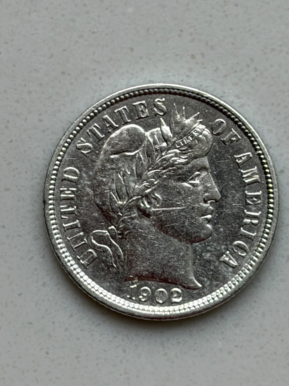 1902-S Barber Dime--Nice AU Coin--Likely Cleaned