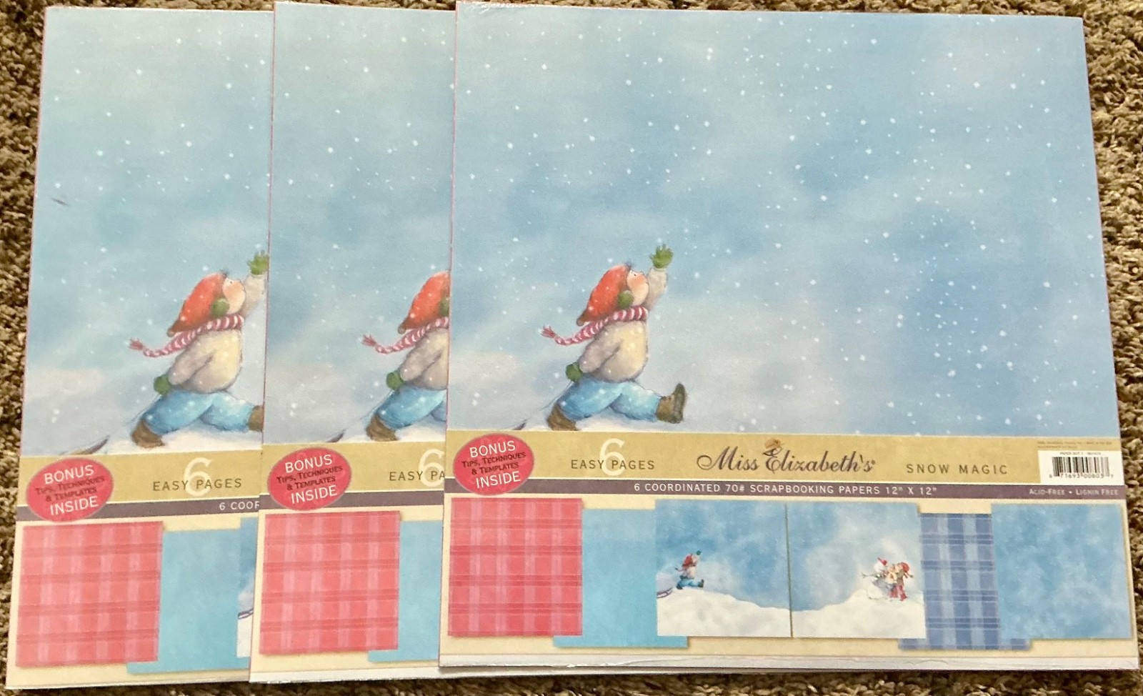 NEW 3 Miss Elizabeth’s SNOW MAGIC Scrapbook Paper Packs 12" x 12" 18 Sheets