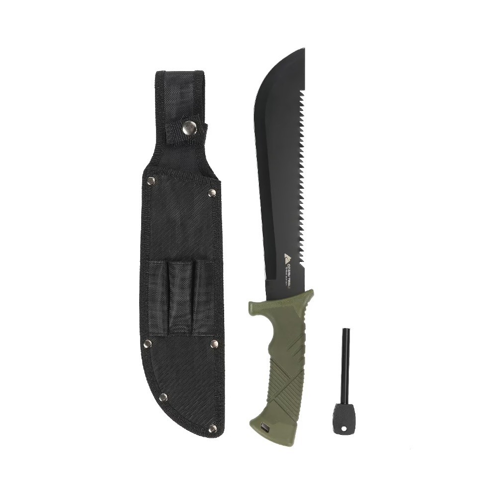 Survival Machete with Saw Teeth Fire Starter Heavy Duty Outdoor Camping Knife