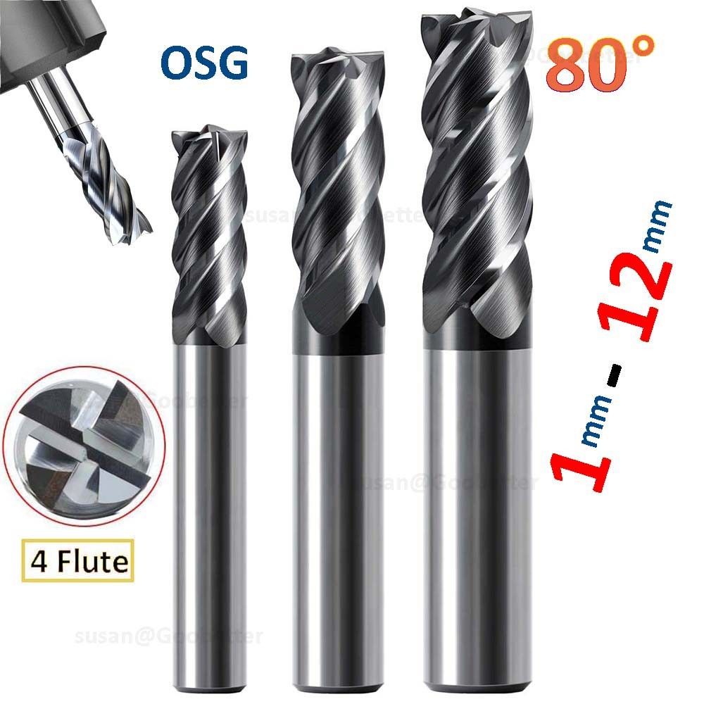 Solid Carbide End Mill 4 Flute OSG Coated Micrograin Carbide Slot Drill 1mm-12mm