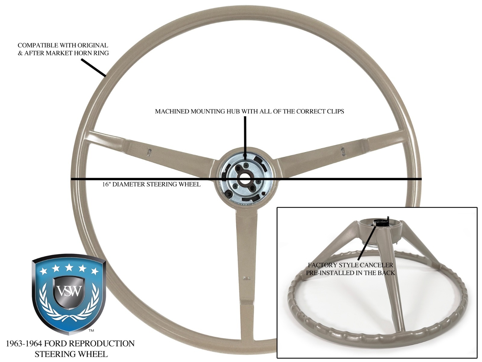 1964.5 Mustang / 1963-64 Falcon White Steering Wheel, Generator
