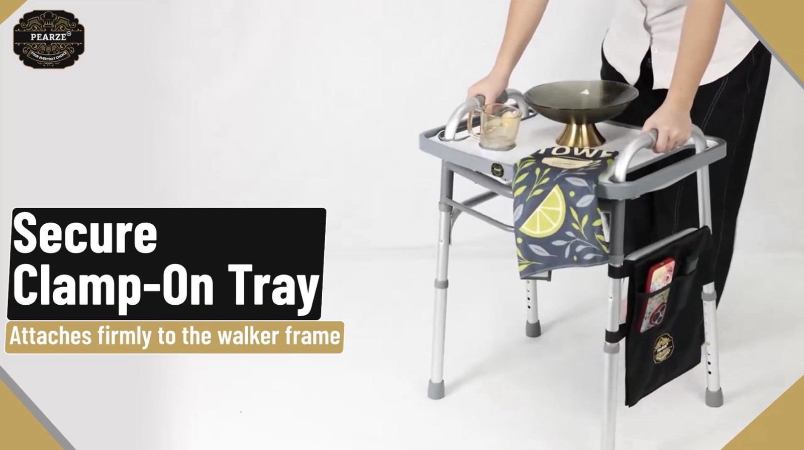 Pearze®️ Walker Tray for Rolling Folding Walker with Cup Holders ~ Nonslip Mat
