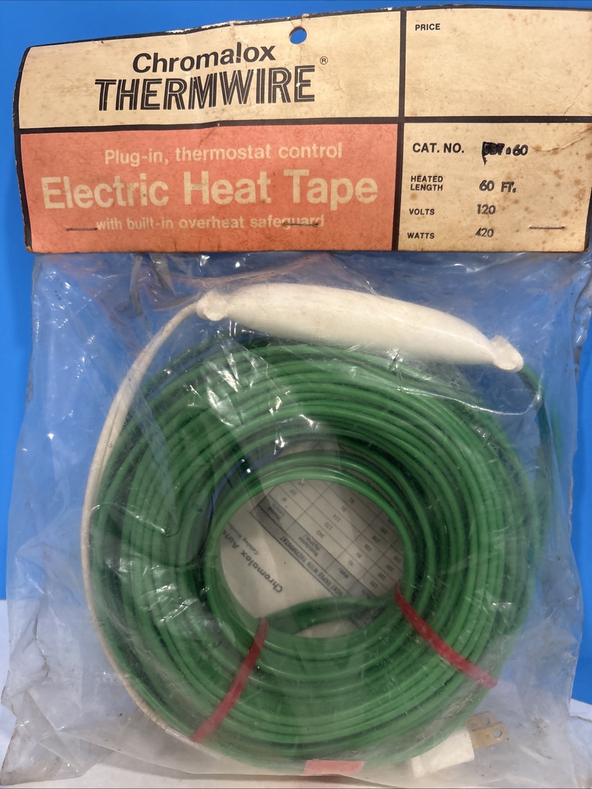 Chromalox THERMWIRE Plug-In, Thermostat Control ELECTRIC HEAT TAPE 60ft. NOS