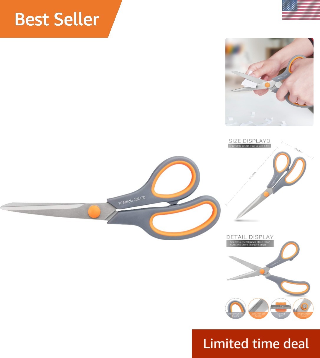 Ergonomic 8-Inch Titanium Coated Scissors, Sharp and Versatile for Every Project
