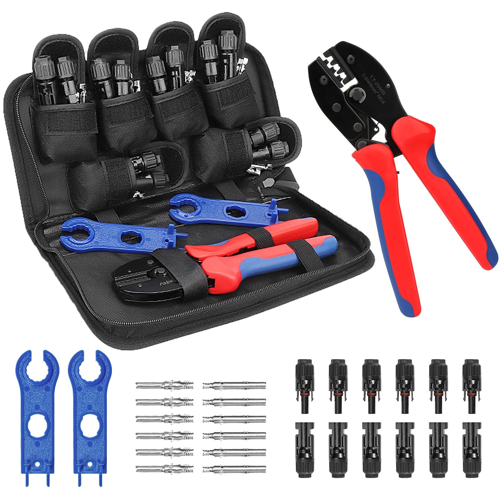 Solar Crimper Tool Kit  Crimper, 6 Pairs Connectors, 2 Spanners