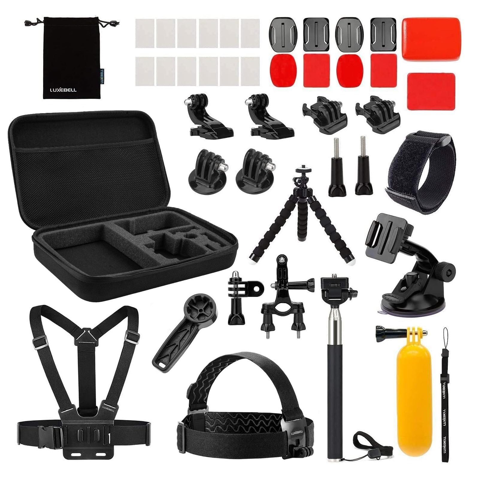 Action Camera Accessory Kit - Tripod, Chest Mount, Bike Mount, Carrying Case for