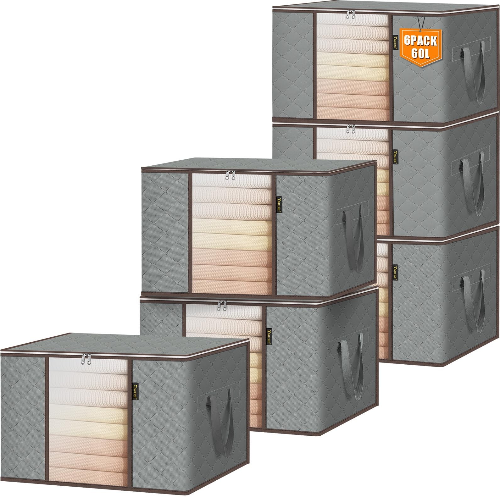 BALEINE 6 Pack Clothes Storage Bags, 16 Gallon Storage Containers with Reinfo...