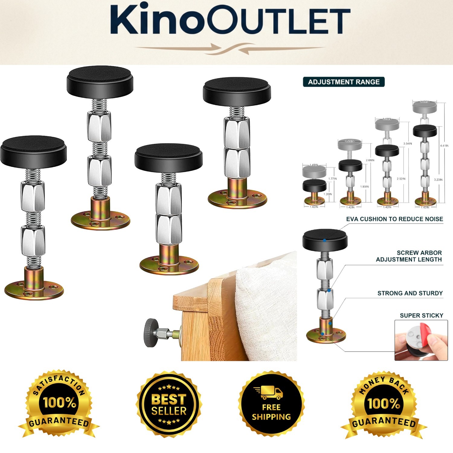 4pc Adjustable Bed Frame Headboard Stoppers - Noise Reduction & Wall Protection