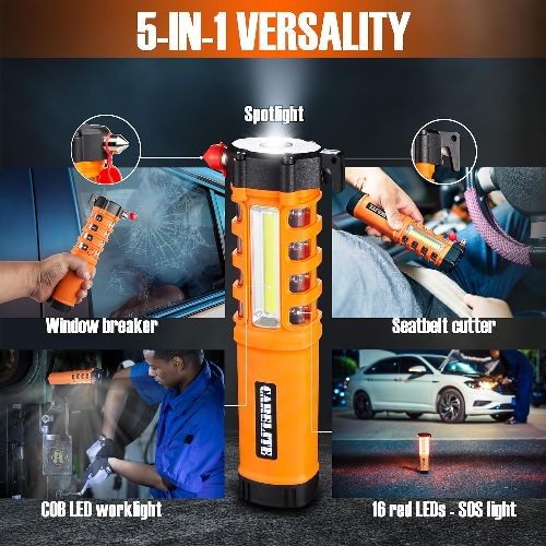 Multi-Function Emergency Car Flashlight, Essential Car Escape Tool, Life Orange