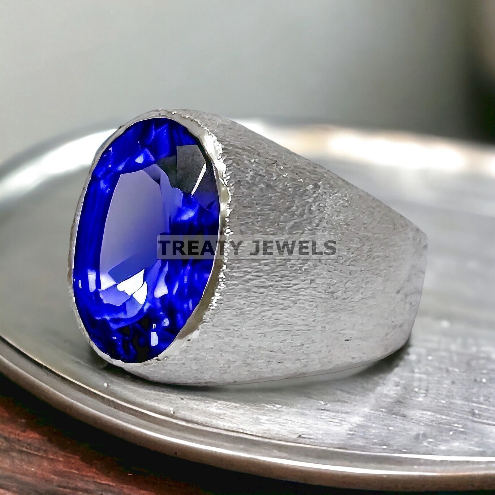 Tanzanite Oval Cut Gemstone With 14K Solid White Gold Ring For Men's #A96