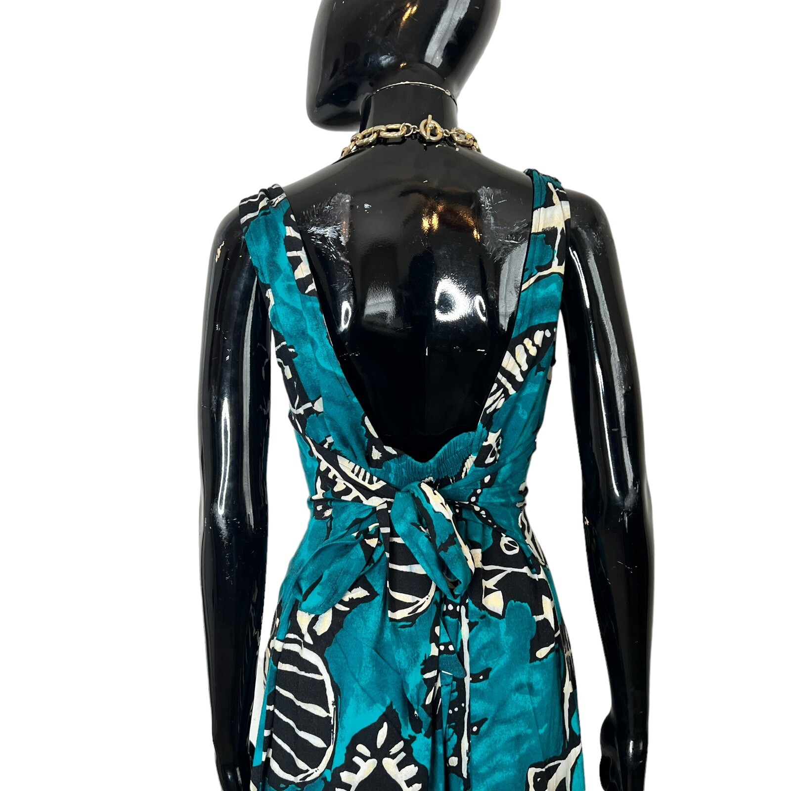 Vintage Turquoise Wide Leg Abstract Print Romper