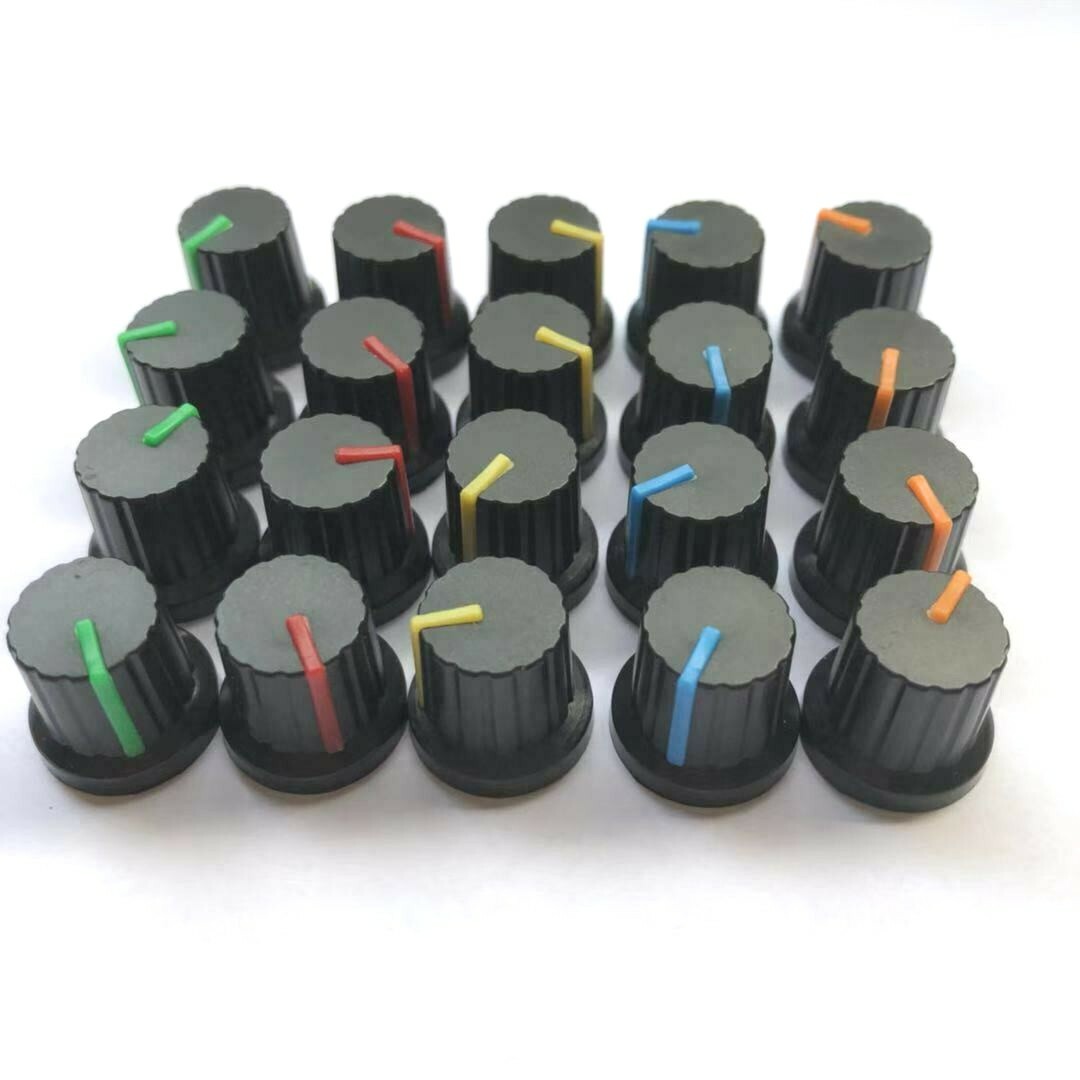 20Pcs 6mm Shaft Hole Plastic Threaded Knurled Potentiometer Knobs Cap KIT 15*15