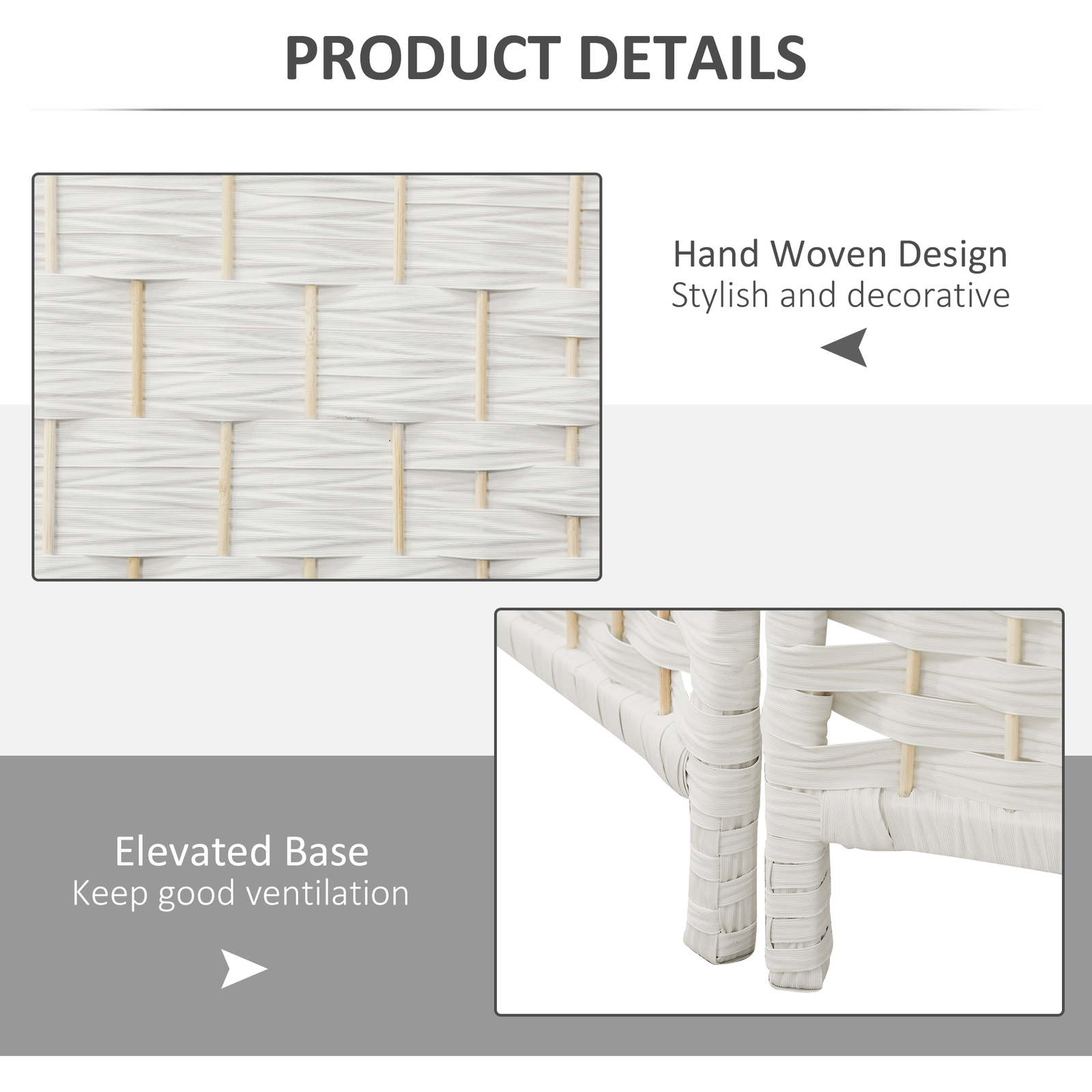 6 Weave Panel Room Divider Privacy Folding Screen Diamond Decor, White