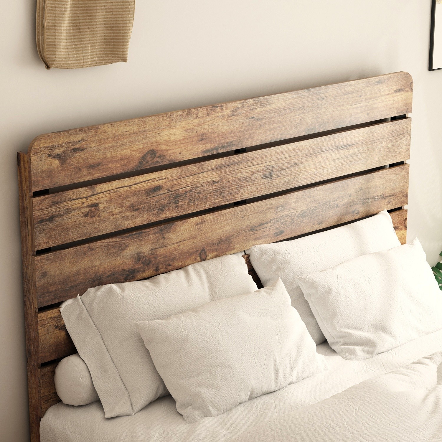 King Size Wood Platform Bed Frame w/ Headboard No Box Spring Needed Dark Brown