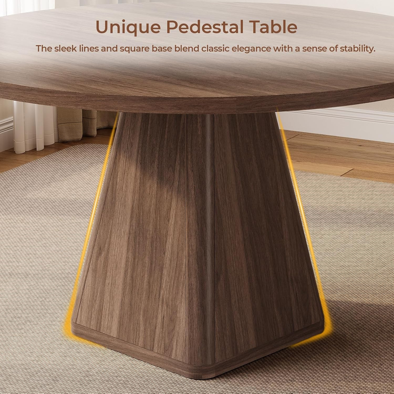 47 Inch round Dining Table for 4-6, Pedestal Kitchen Dinner Table Walnut | Circl