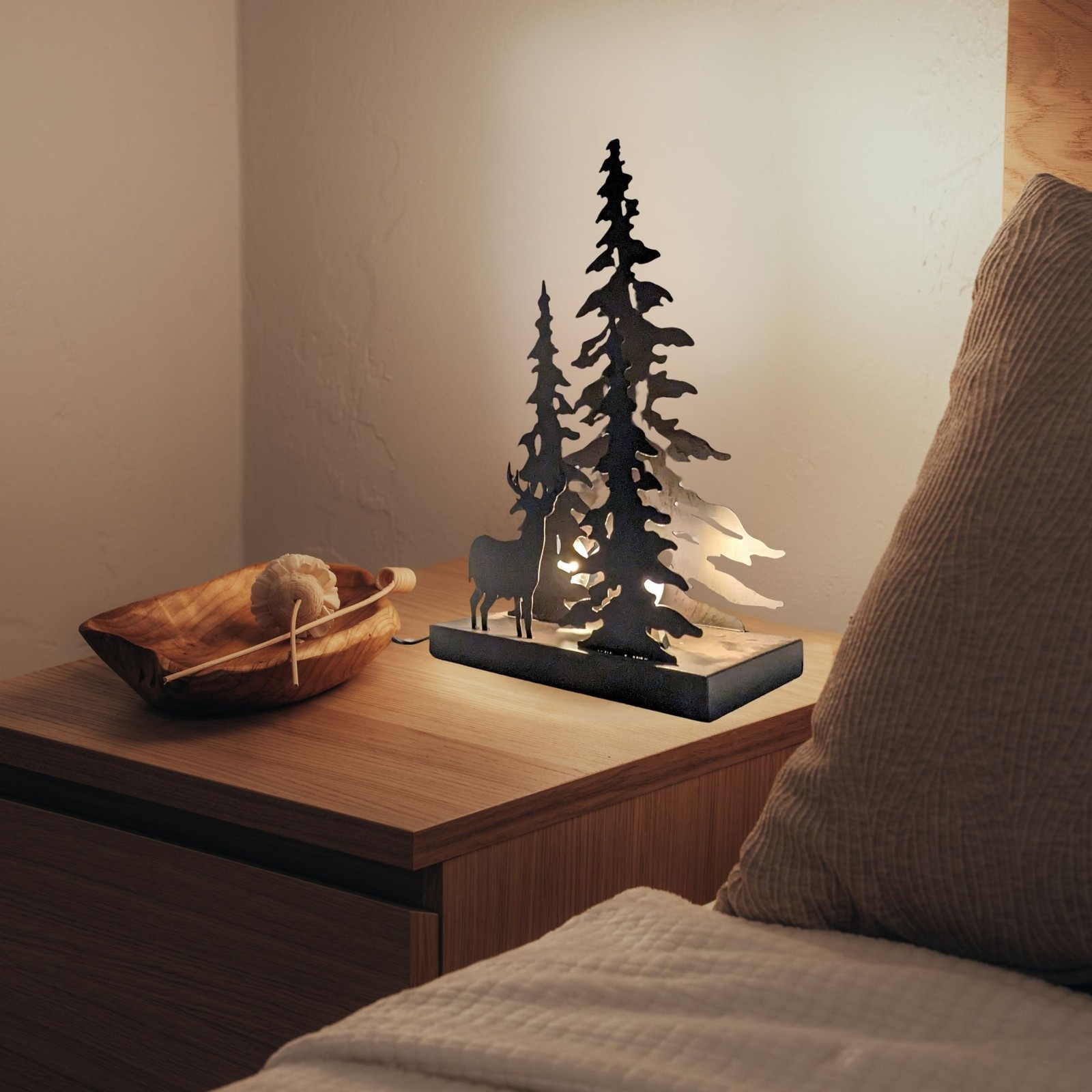 Rustic Deer Silhouette Lamp – Dark Brown Forest Table Light for Cabin Décor