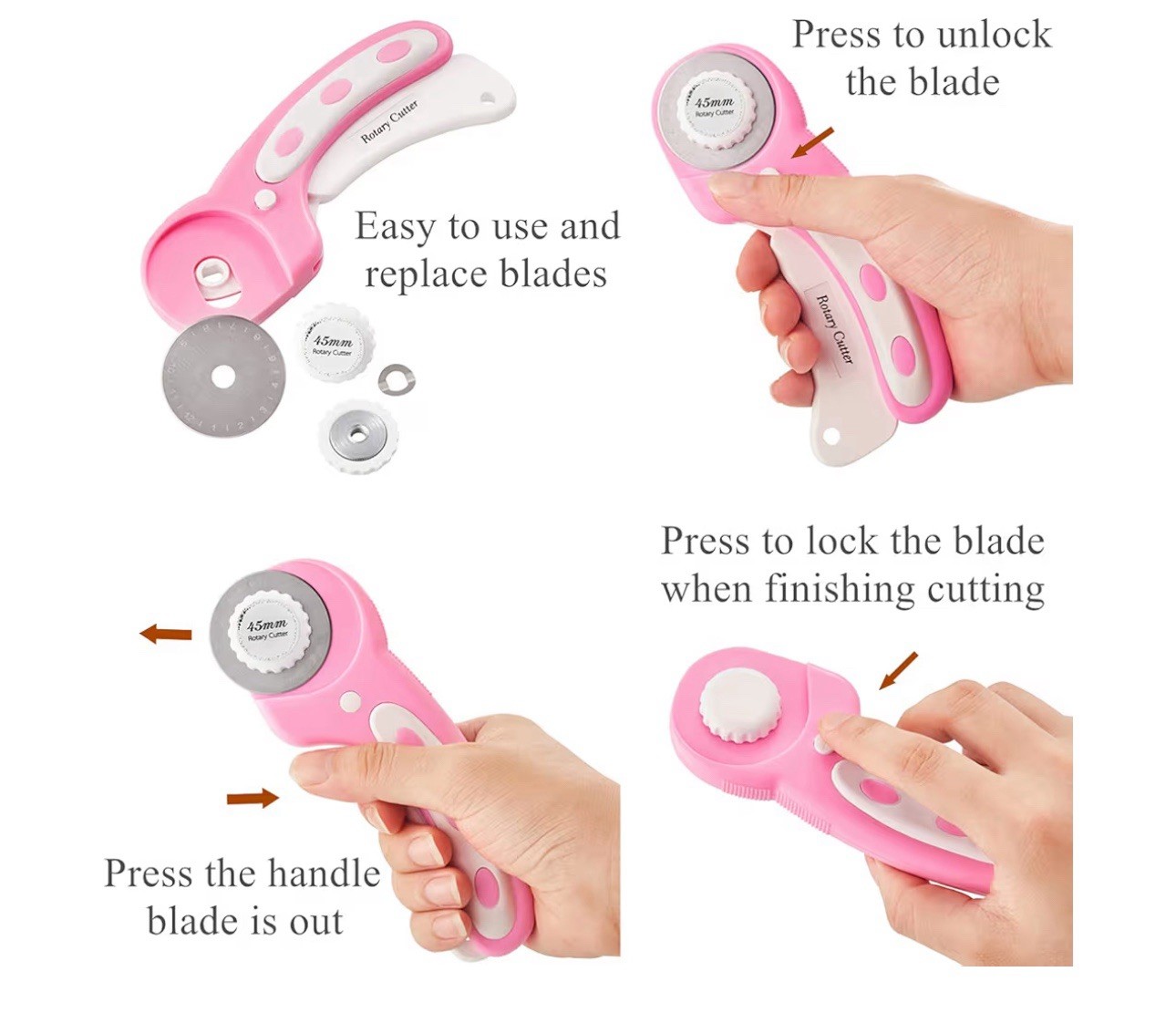 45Mm Rotary Cutter with 5Pcs Extra Blades, Ergonomic Handle Rolling Cutter with
