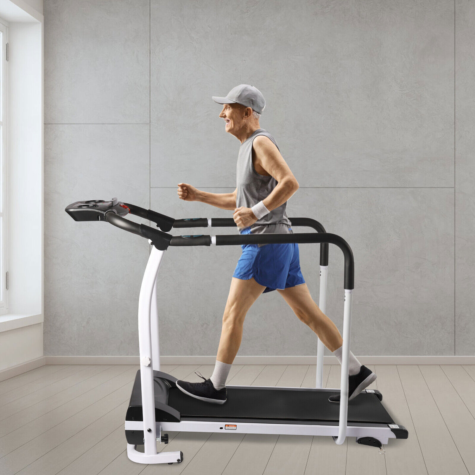 Recovery Fitness Walking Treadmill w/ Full Length Handrail & Heart Rate Sensor