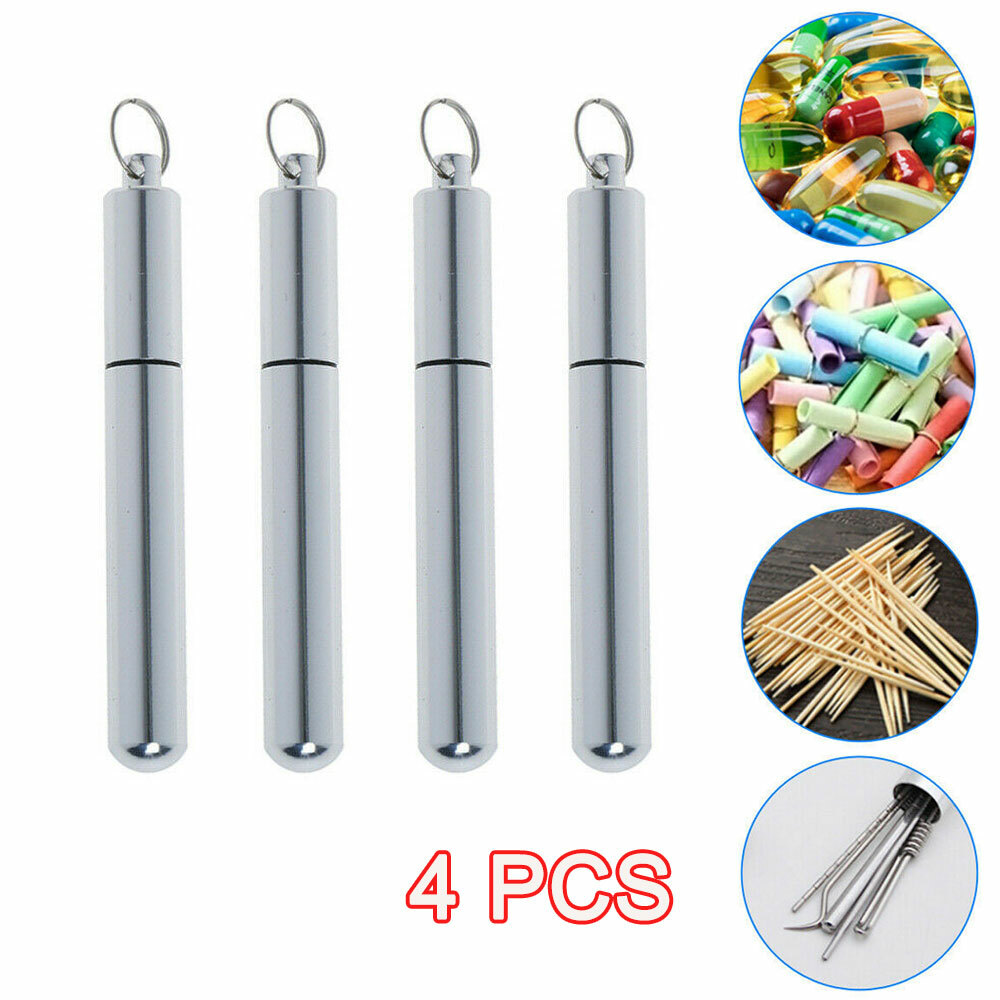 4PC Waterproof Mini Pill Drug Box Keyring Case Bottle Bullet Container Travel