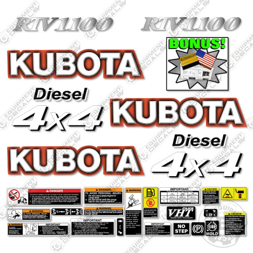 Fits Kubota RTV1100 Utility Vehicle Decal Kit - 7 YEAR OUTDOOR 3M VINYL!