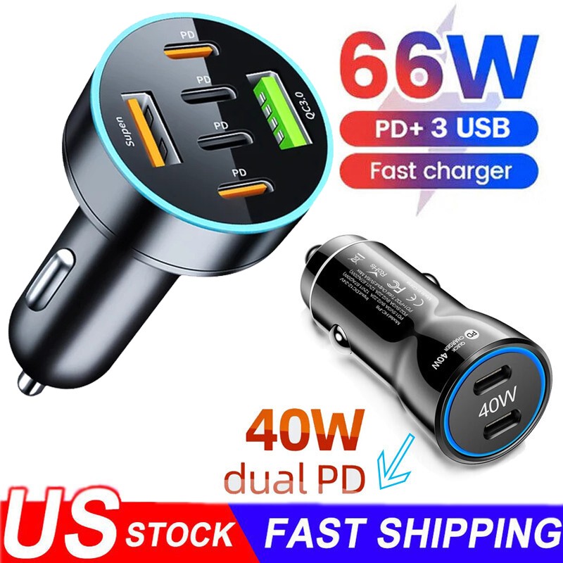 65W Fast Charge USB PD Type-C Car Charger Adapter For iPhone Samsung Google