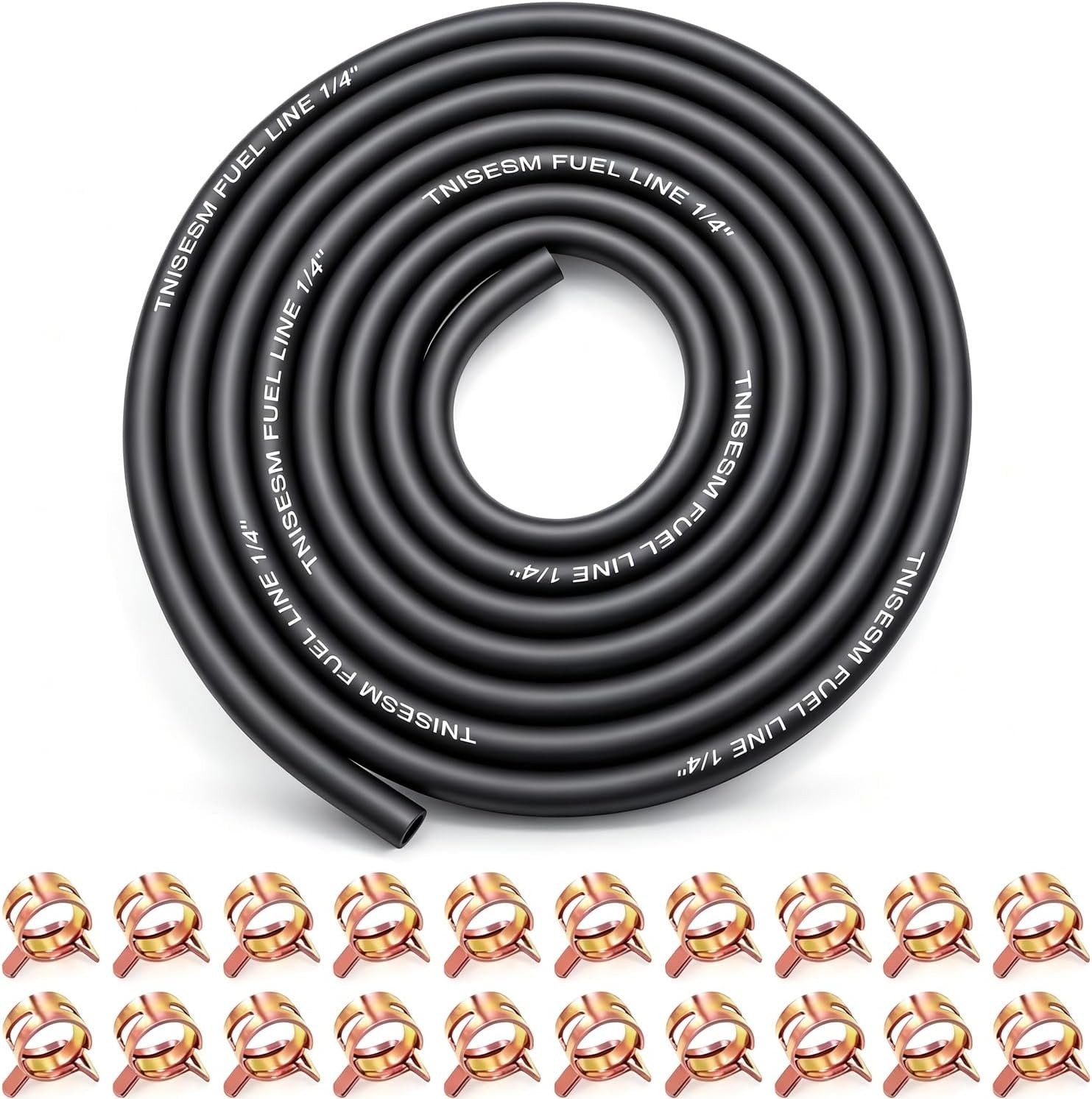 10Ft 1/4 Inch Fuel Line Hose with 20 Clamps, Rubber Fuel Line for Lawn Mower Dir