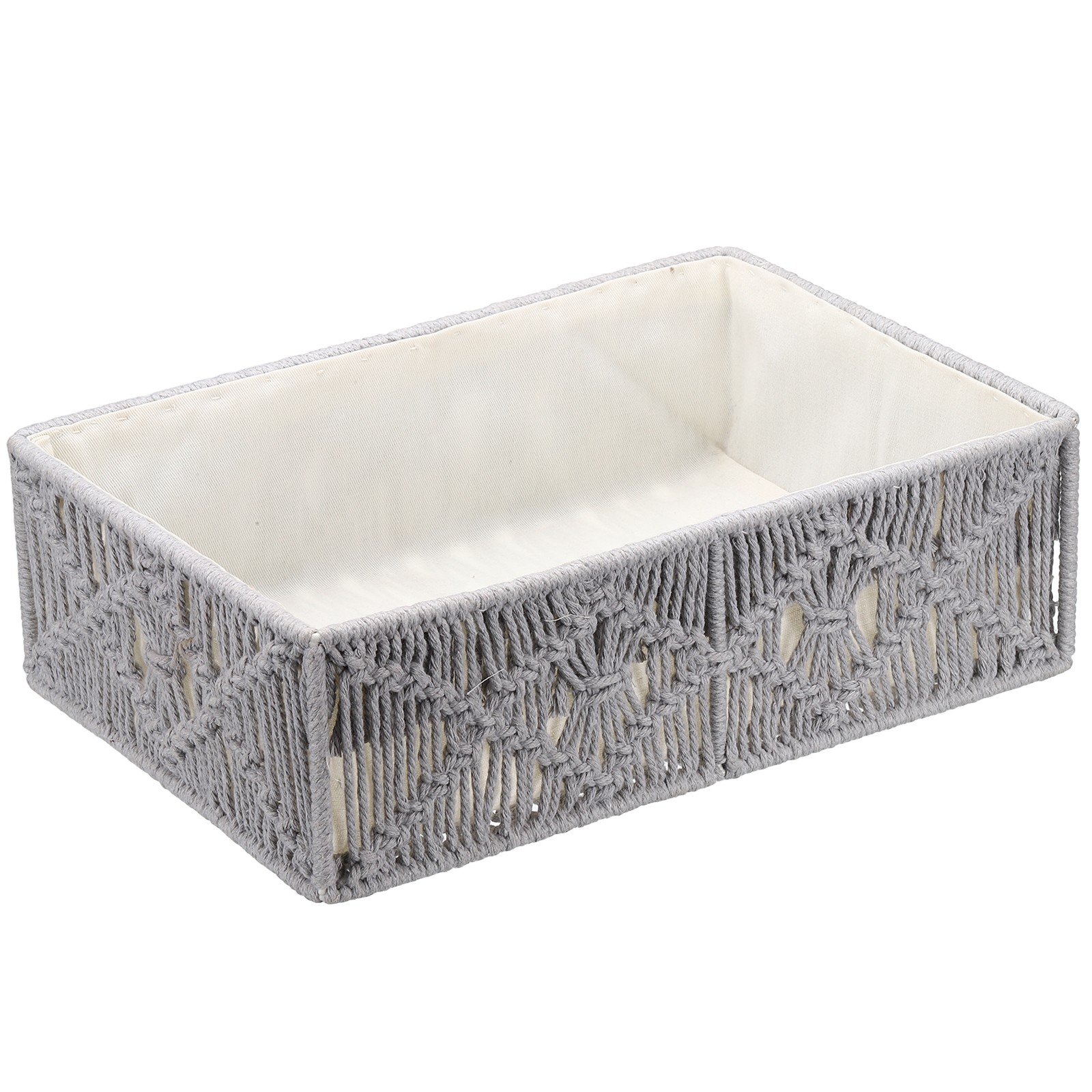 Woven Storage Basket with Liner, 13 x 9.1 x 4.1", Grey