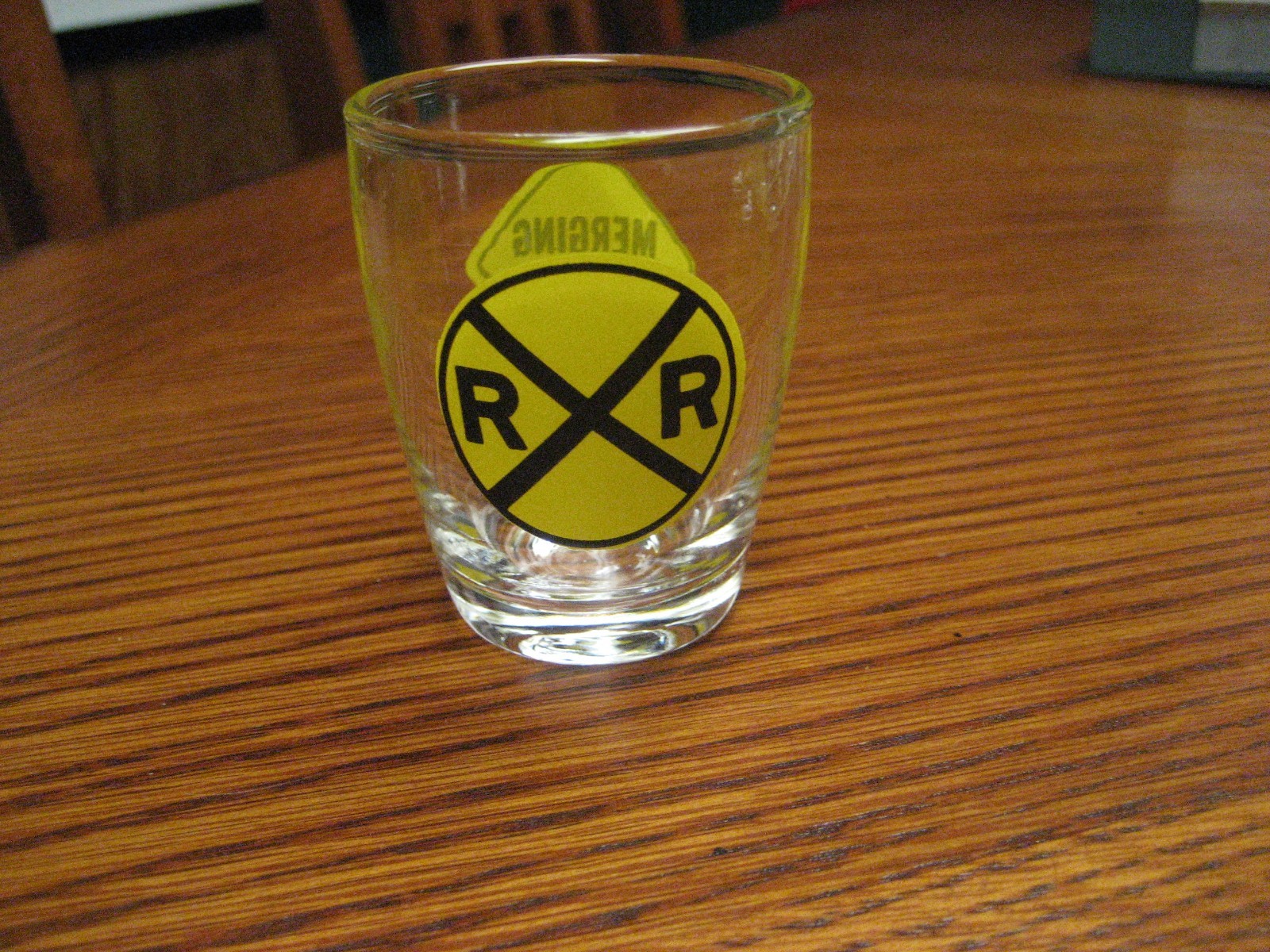 Railroad crossing RR shot glass  excellent condition
